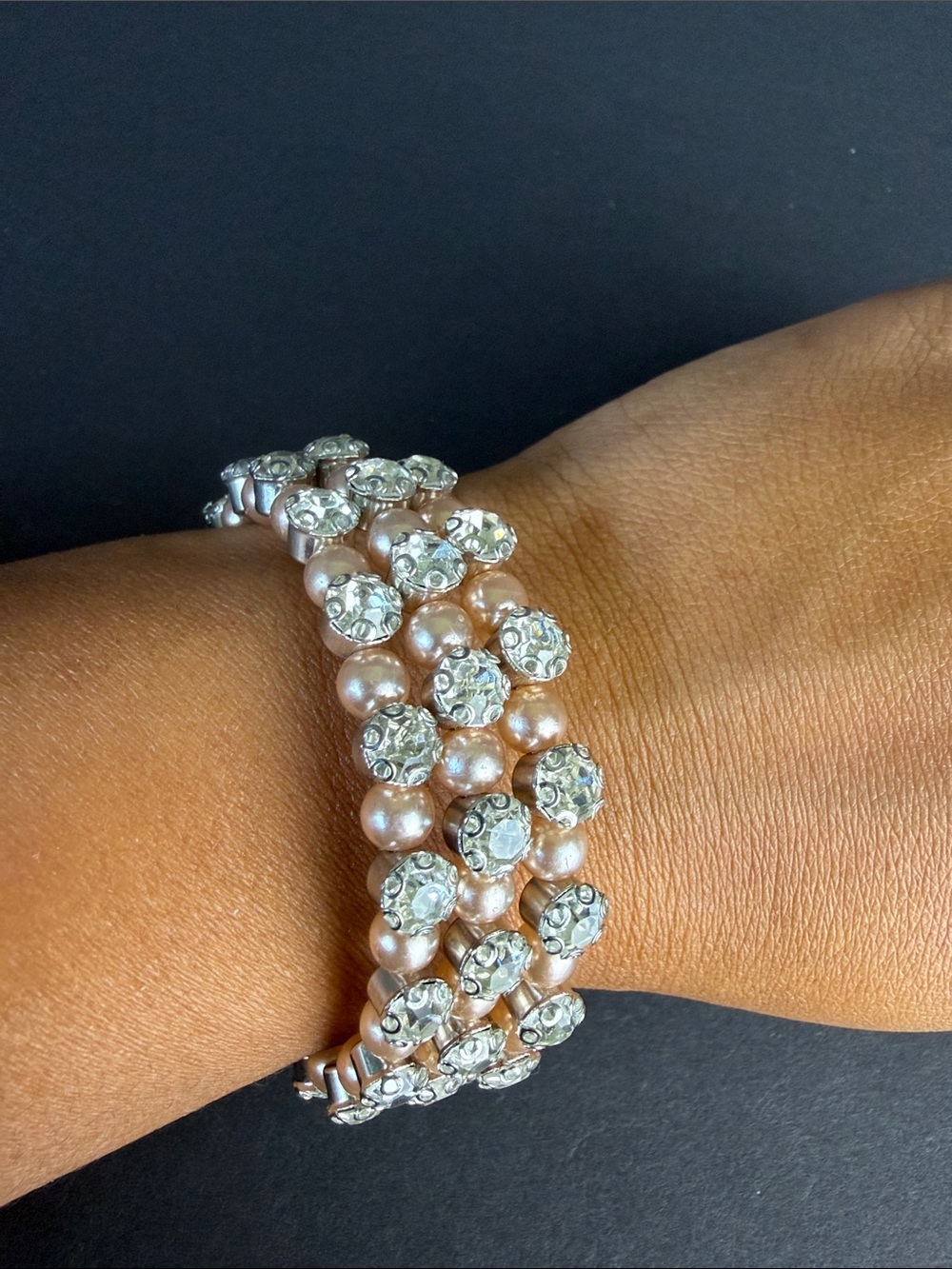 Pink Pearl and Crystal Stretch Bracelet